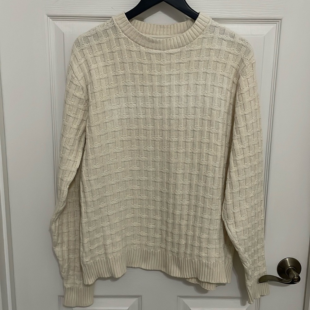 Oscar De La Renta Men's Cream Waffle Knit Weave Design Cotton Sweater